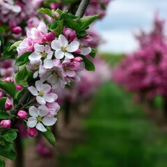 Fototapeta premium Apple blossoms in full bloom during springtime