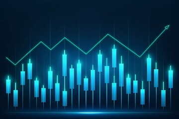 Futuristic Financial Chart with Glowing Blue Candlesticks – Investment Growth and Bullish Market Concept