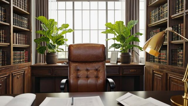 Elegant modern office design showcases sophistication and productivity in a serene workspace Generative AI