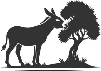 Donkey animal vector with tree silhouette