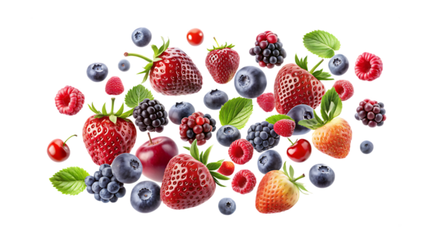 berries collection falling in the air isolated on white background PNG, GENERATIVE AI
