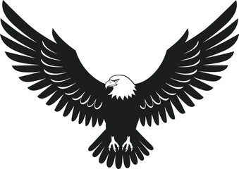 Majestic Bald Eagle Silhouette Vector with Symmetrical Wings in Flight