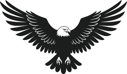 Fierce Bald Eagle Silhouette Vector with Outspread Wings in Flight