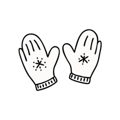 Obraz premium Winter's Embrace: A pair of cozy mittens, illustrated with festive snowflake details, ready to warm hands during winter days.