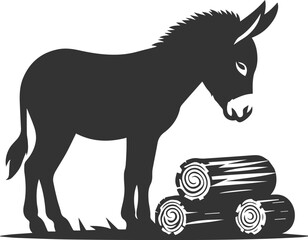 Donkey animal vector with tree silhouette