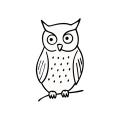 Fototapeta premium Wise Observer: A simple, yet captivating, illustration of an owl perched regally, its large eyes conveying wisdom and observation. This monochromatic portrayal, a perfect symbol of intelligence.