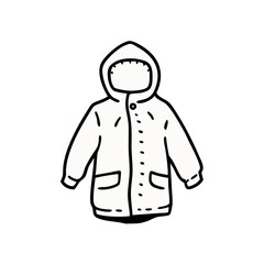 Hand-drawn Winter Coat Illustration: A hand-drawn illustration of a winter coat, capturing the simple beauty of winter apparel in a minimalist style. The coat features a hood, buttons, and pockets.