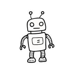 Mechanical Companion: A whimsical robotic companion, brought to life through simple lines and shapes, standing in a stark grayscale setting, evokes a sense of futuristic charm.