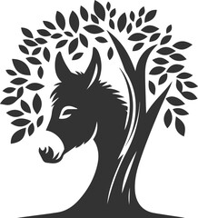 Donkey animal vector with tree silhouette
