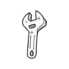 Mechanical Marvel: A hand-drawn illustration of an adjustable wrench, showcasing its sleek, functional design. A classic tool for mechanical work.