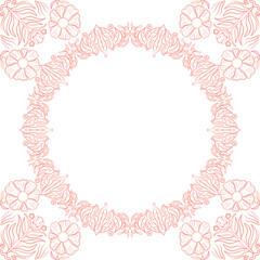 Hand drawn line sketch illustration Floral Circle Frame