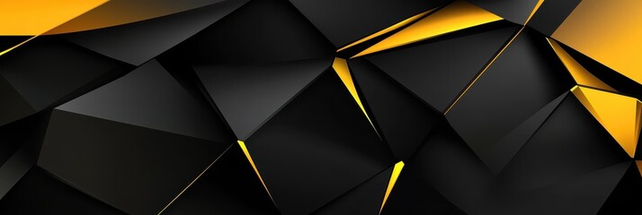 Black Yellow. Abstract Geometric Shapes on Wide Banner for Modern Business Web Header