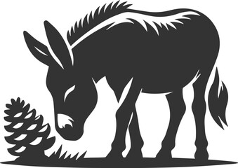 Donkey animal vector with tree silhouette
