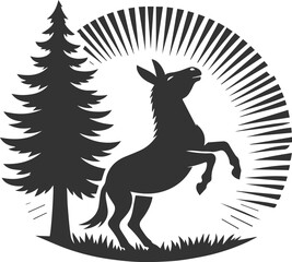 Donkey animal vector with tree silhouette