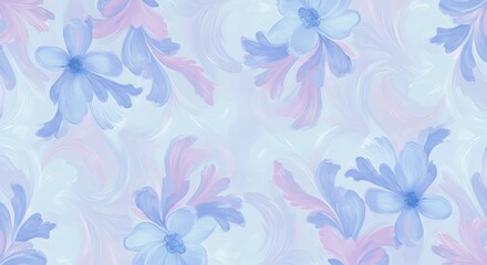 Pastel Floral Dream: Soft Blue & Pink Watercolor Print AI Generated