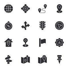 A set of icons for navigation and directions