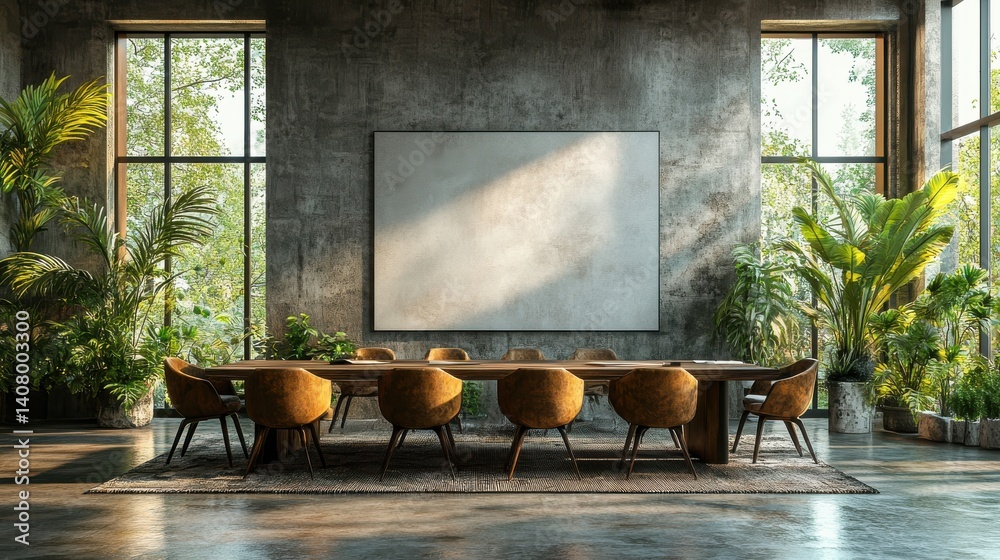 Poster modern conference room interior,large blank vertical canvas for mockup display 3d rendering
