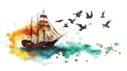 Majestic Ship with Graceful Birds: Nautical Painting for Art Enthusiasts