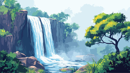 Naklejka premium Serene Waterfall Landscape Painting for Professional Use