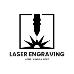 Laser Cutting Machine Logo Design Icon Vector Illustration, CNC Laser Machine Head logo, Laser Engraving Machine.
