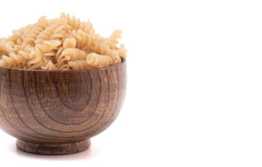 Dry Whole Wheat Grain Rotini Spiral Pasta Isolated on a White Background