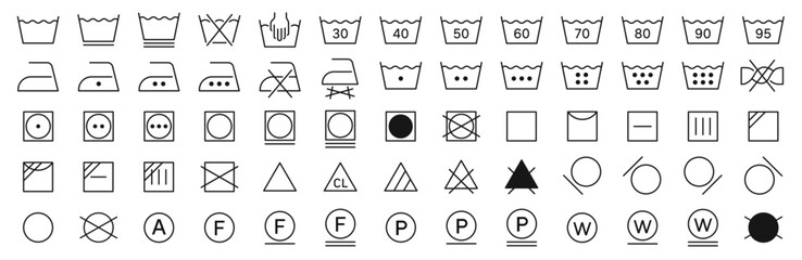 Laundry symbols set. Washing icons. Laundry instruction icon collection. Clothes care. Vector illustration