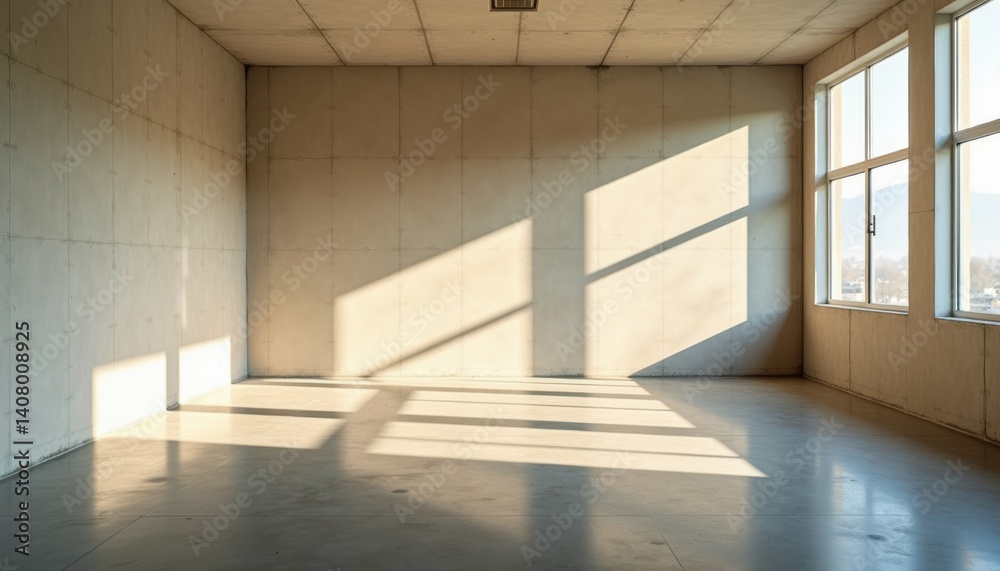 Poster empty room with sunlight casting shadows on the walls