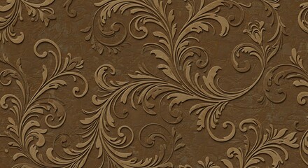 Embossed Floral Damask: Rich Brown Texture AI Generated