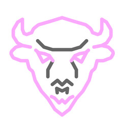 Bison Head Vector Line Lt Pink Grey Icon Design