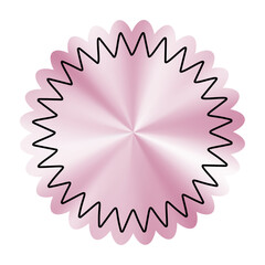 Holographic pink sticker with metallic foil texture, circular badge label, chrome gradient emblem for certificate or tag. Flat vector illustration isolated