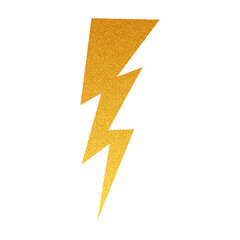 Lightning comic bolt with yellow grunge effect. Electric halftone sticker pictogram. Flat vector illustration isolated on white background.