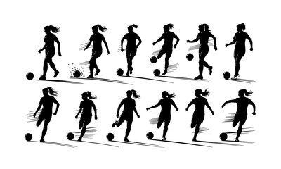 Women Soccer Player Silhouette Vector Set.