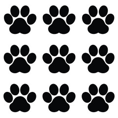 Fototapeta premium Set of 9 Dog Paw Print Silhouette Icons Vector