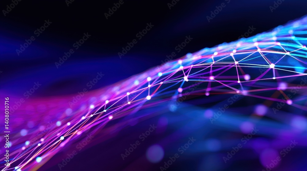 Poster abstract representation of interconnected nodes and lines, showcasing vibrant colors and depth