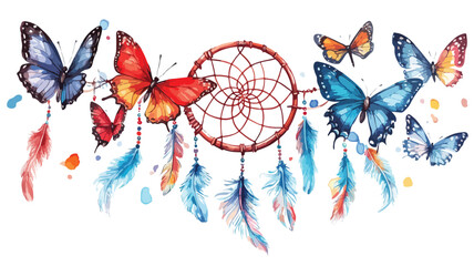 Ethereal Dream Catcher and Butterflies on White Background
