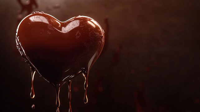 imagem 3d de um cora&ccedil;&atilde;o de chocolate derretido em fundo marrom desfocado