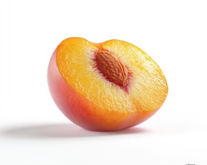 Freshly Sliced Juicy Nectarine Half with Smooth Skin and Vibrant Orange Flesh Against White Background
