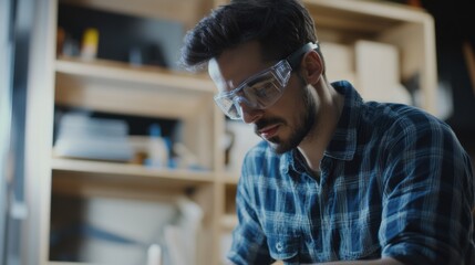 Carpenter building a custom bookcase in a workshop. Featuring bookcase construction and woodworking skills