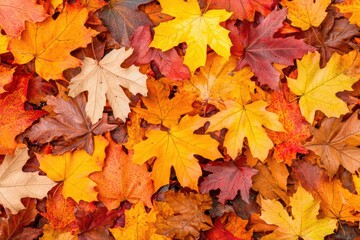 Obraz premium Vibrant autumn leaves on ground in beautiful colors
