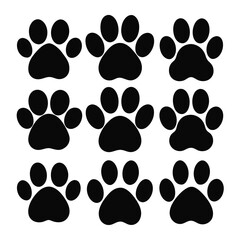 Fototapeta premium Set of 9 Dog Paw Print Silhouette Icons Vector