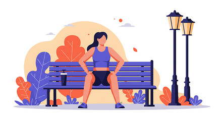 Naklejka premium Woman resting on a bench in a colorful park