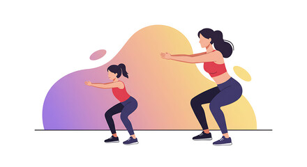 Obraz premium Mother and daughter exercising in workout poses against abstract background
