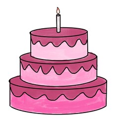 Kids drawing pink birthday cake 