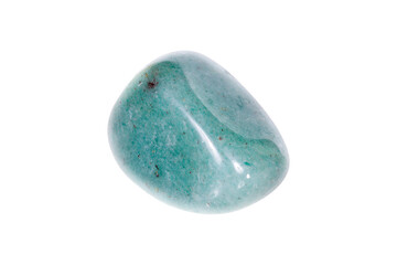 aventurine green mineral stone on white background close up