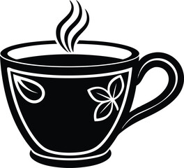 Coffee Silhouette Icon – Minimal Black Cup Vector, Hot Coffee Cup Silhouette – Beverage Icon Design, Coffee Mug Silhouette Vector, Coffee Drink Icon.