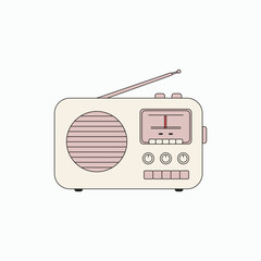 Vintage radio with antenna, dials, and speaker in minimalist pastel design.
