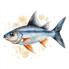 Fototapeta premium Watercolor Fish Illustration Cute Tropical Marine Animal Aquatic Life