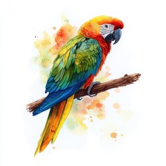 Obraz premium Vibrant Macaw Parrot Watercolor Painting on White Background Tropical Bird Illustration