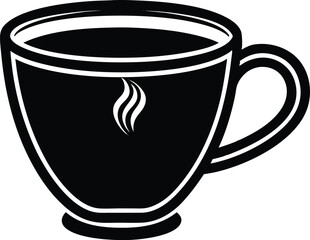 Coffee Silhouette Icon – Minimal Black Cup Vector, Hot Coffee Cup Silhouette – Beverage Icon Design, Coffee Mug Silhouette Vector, Coffee Drink Icon.