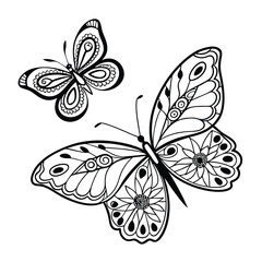 Monarch butterfly silhouettes collection, vector illustration isolated on white background.